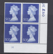 1970 50p Post office phosphorised paper Decimal Machin Cylinder 14 U M