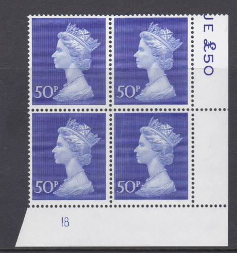 50p Machin High-value Bradbury paper cylinder 18 UNMOUNTED MINT