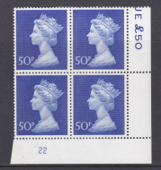 50p Machin High-value Bradbury paper cylinder 22 UNMOUNTED MINT