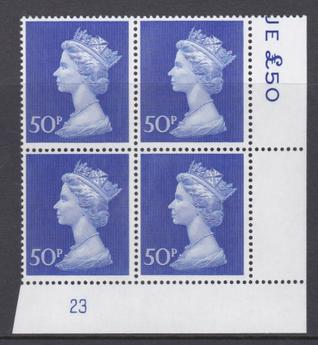 50p Machin High-value Bradbury paper cylinder 23 UNMOUNTED MINT