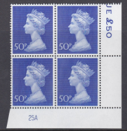50p Machin High-value Bradbury paper cylinder 25A UNMOUNTED MINT