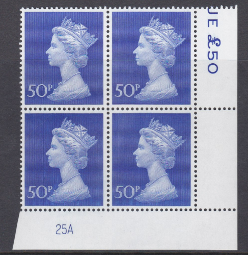 50p Machin High-value Bradbury paper cylinder 25A UNMOUNTED MINT