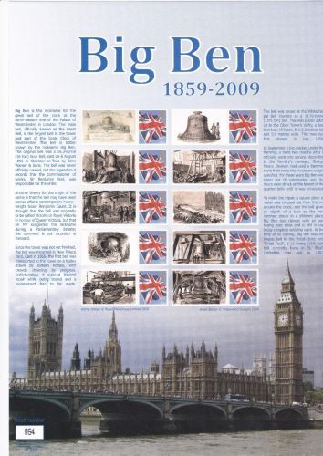 BC-240 GB 2009 Big ben no. 64 RARE SMILER SHEET UNMOUNTED MINT MNH