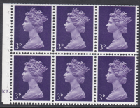 UB6 3d Pre-Decimal machin booklet pane Cyl K2 - Bottom - Dot - UNMOUNTED MINT