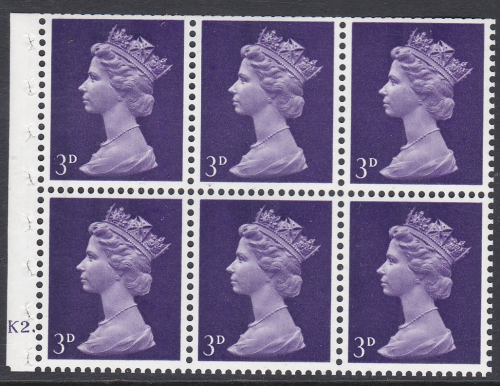 UB6 3d Pre-Decimal machin booklet pane Cyl K2 - Bottom - Dot - UNMOUNTED MINT