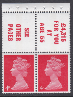 UB18 Pre-decimal Machin Booklet Pane 1 Centre Band PVA Perf I - UNMOUNTED MINT