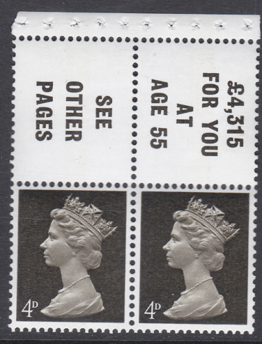 UB13 Pre-decimal Machin Booklet Pane Perf Iv - UNMOUNTED MINT