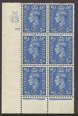 2½d Light Blue Cylinder Control N 43 144 No Dot perf 6(I P) UNMOUNTED MINT MNH