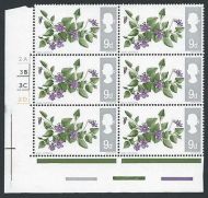 1967 Wild Flowers 9d (Ord) Listed Flaw - Notch in Leaf Cyl Block UNMOUNTED MINT