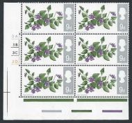 1967 Wild Flowers 9d (Phos) Listed Flaw - Notch in Leaf Cyl Block UNMOUNTED MINT