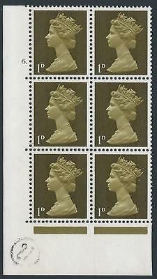 Pre-decimal Machin 1d PVA Cylinder 6 Perf A Dot - MNH