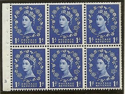 SB26 1d Wilding booklet pane perf type I Cylinder F3 No Dot UNMOUNTED MNT MNH