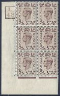 1938 5d Brown L42 5Bars  cyl 3 No Dot perf 5(E I) block 6 UNMOUNTED MINT