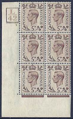 1938 5d Brown L42 5Bars  cyl 3 No Dot perf 5(E I) block 6 UNMOUNTED MINT