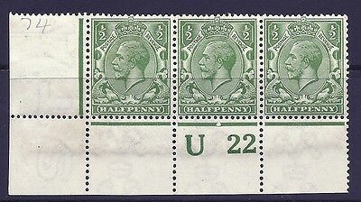 N14(8) ½d Yellow Green Control U 22 perf UNMOUNTED MINT with faults