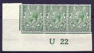 N14(17) ½d Cobalt Green Control U 22 imperf MOUNTED MINT