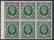 NB21 ½d Photogravure Small Format pane of 6 Cyl E6 Dot perf I UNMOUNTED MINT MNH