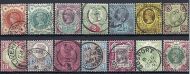 1887 Jubilee set Sg 197 - Sg 214 including both ½d and 1 - Mostly CDS FINE USED