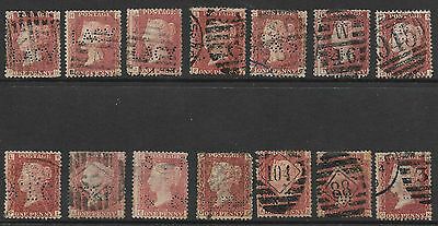 1d Penny Red Perfins - a selection of 14 (see description) ALL USED