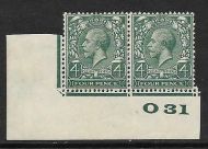 4d Green Block Cypher Control O31 imperf MOUNTED MINT in margin only