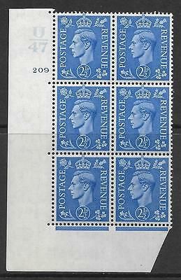 2½d Light Blue Cylinder Control U47 209 No Dot perf 5(E I) UNMOUNTED MINT