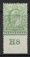 Sg 218 ½d Yellowish-Green Control H8 perf De La Rue V. Lightly MOUNTED MINT
