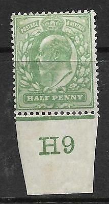 Sg 218 ½d Yellowish-Green Control H9 imperf De La Rue MOUNTED MINT