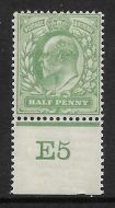 Sg 218 ½d Yellowish-Green Control E5 perf De La Rue lightly MOUNTED MINT