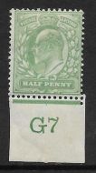 Sg 218 ½d Yellowish-Green Control G7 imperf De La Rue MOUNTED MINT