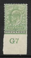 Sg 218 ½d Yellowish-Green Control G7 imperf De La Rue MOUNTED MINT MM