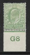 Sg 218 ½d Yellowish-Green Control G8 imperf De La Rue MOUNTED MINT MM