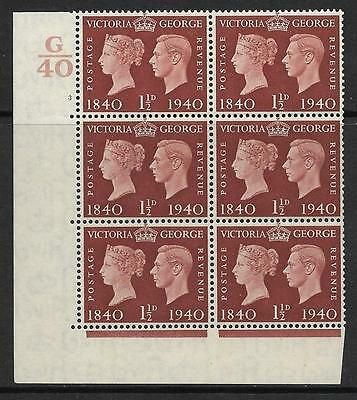 Sg 481 1½d 1940 Centenary Cylinder G40 3 No Dot UNMOUNTED MINT