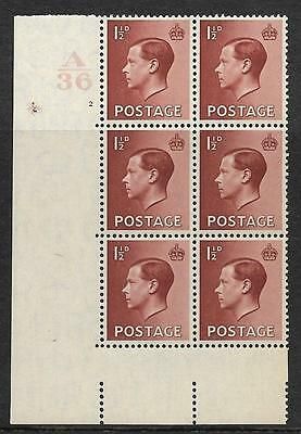 Sg 459c 1½d Edward VIII A 36 Cylinder Block - 2 No Dot UNMOUNTED MINT