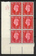 1937 1d Red Dark colours A37 7 No Dot perf 5(E I) block 6 UNMOUNTED MINT