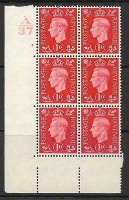 1937 1d Red Dark colours A37 7 No Dot perf 5(E I) block 6 UNMOUNTED MINT