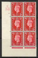 1937 1d Scarlet Dark colours C38 18 No Dot Perf 5(E I) block 6 UNMOUNTED MINT
