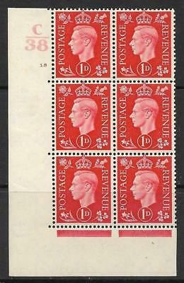 1937 1d Scarlet Dark colours C38 18 No Dot Perf 5(E I) block 6 UNMOUNTED MINT