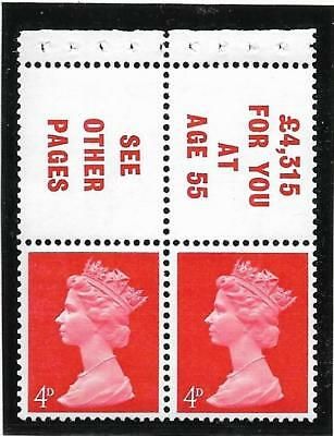 UB18 Pre-decimal Machin Booklet Pane Perf P - UNMOUNTED MINT MNH