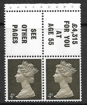 UB13 Pre-decimal Machin Booklet Pane Perf AP - UNMOUNTED MINT MNH