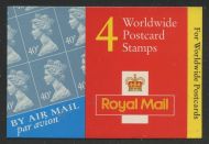 2000 GMA1 Barcode Booklet 4 x 40p Worldwide Postcard stamps - No Cylinder