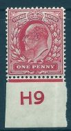 Sg 219(n) M5(2)var 1d Bright Scarlet Control H9 imperf single UNMOUNTED MINT/MNH