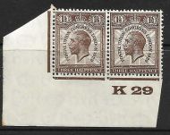 1929 1½d PUC Control K 29 pair UNMOUNTED MINT - light crease