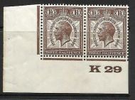 1929 1½d PUC Control K 29 pair UNMOUNTED MINT - No hinge