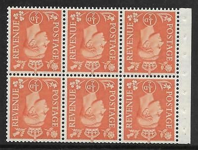 QB7a perf type Ie (top) - ½d Pale Orange Booklet pane UNMOUNTED MINT