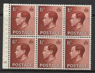 PB3 1½d Edward VIII Booklet pane Cyl G5 Dot perf type I UNMOUNTED MINT