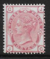 1873 - 1880 Sg 143 3d Rose Plate 14 Lettered J-G UNMOUNTED MINT MNH