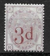 1880 - 1883 Sg 159 3d on 3d Lilac plate 21 Lettered R-K UNMOUNTED MINT
