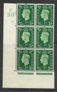 1937 ½d Green Dark colours F39 106 No Dot perf 5(E I) block 6 UNMOUNTED MINT MNH