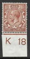 N18(13) 1½d Chestnut Royal Cypher on control K18 MOUNTED MINT
