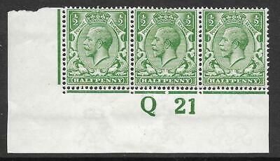 N14(7) ½d Deep Bright Green Control Q 21 imperf strip of 3 MOUNTED MINT